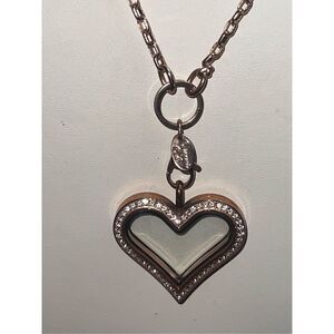 Origami Owl Rose Gold Tone Crystal Heart Locket Necklace